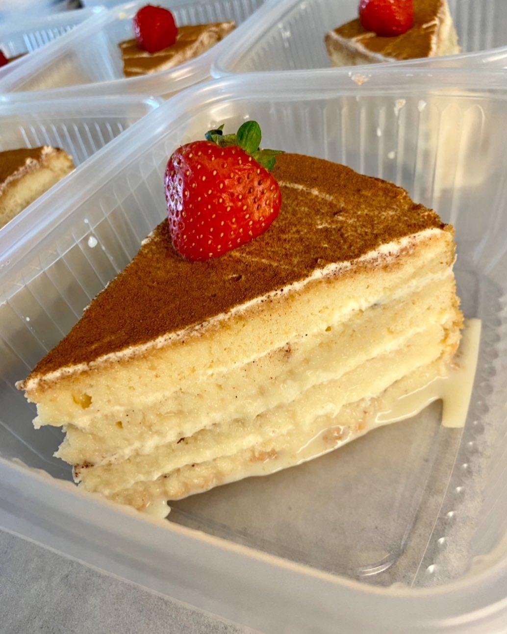 Slice of torta tres leches dessert